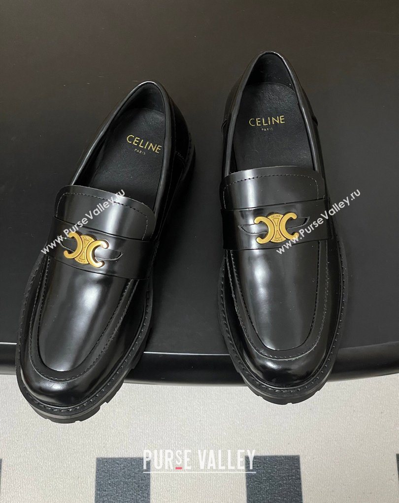 Celine Calfskin Leather Platform Loafers with Logo Band Black 2026 0227 (MD-260227055)