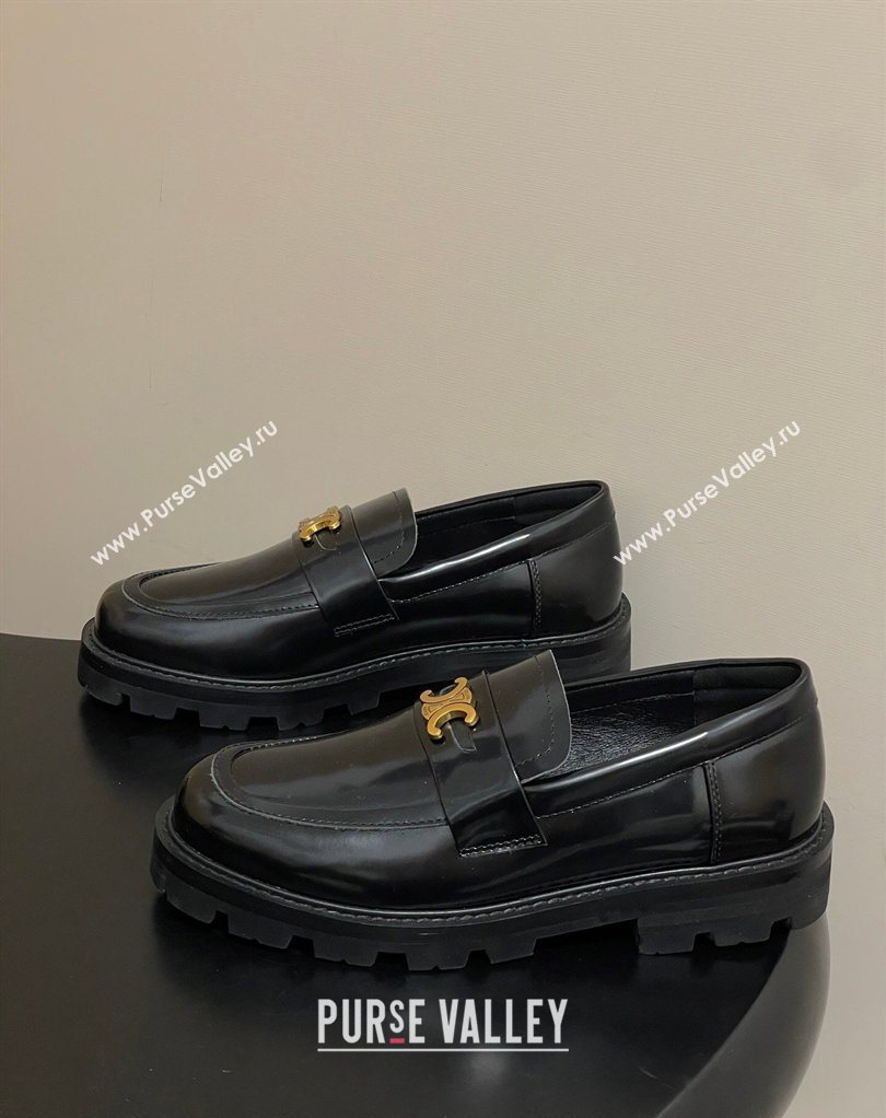 Celine Calfskin Leather Platform Loafers with Logo Band Black 2026 0227 (MD-260227055)