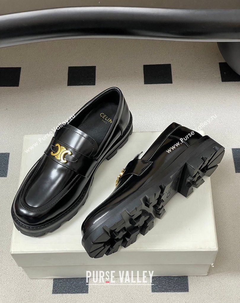 Celine Calfskin Leather Platform Loafers with Logo Band Black 2026 0227 (MD-260227055)