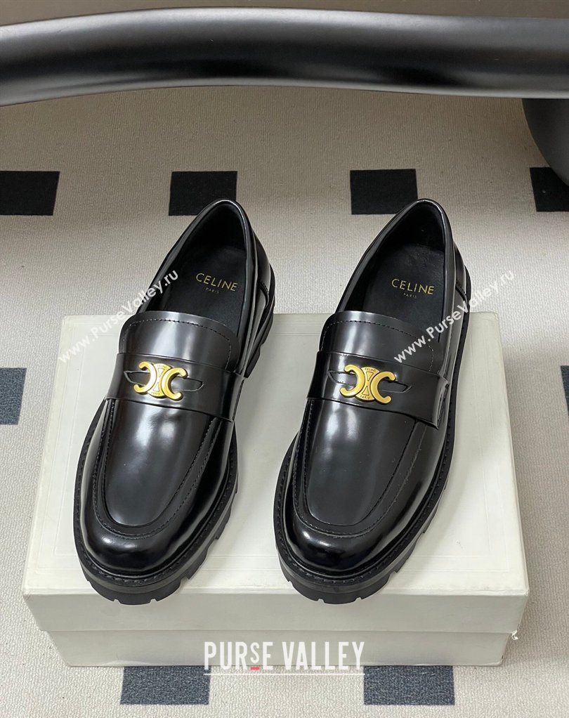 Celine Calfskin Leather Platform Loafers with Logo Band Black 2026 0227 (MD-260227055)
