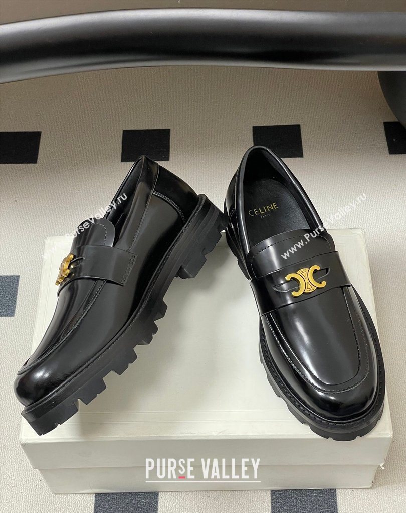 Celine Calfskin Leather Platform Loafers with Logo Band Black 2026 0227 (MD-260227055)