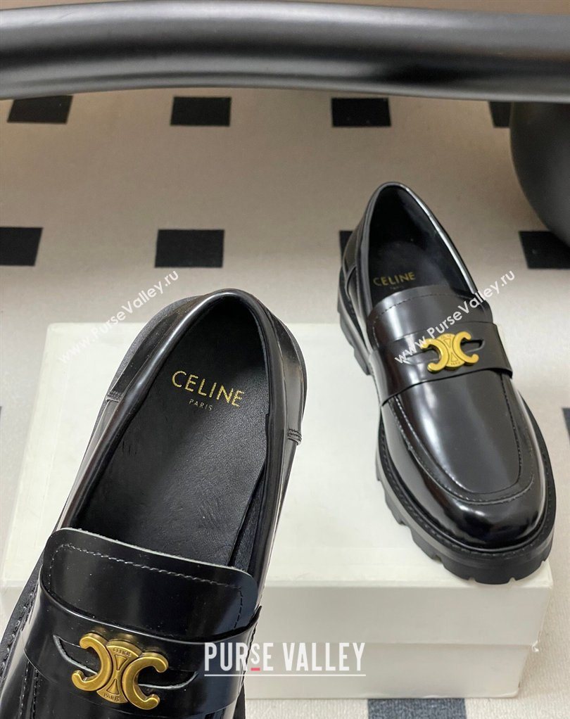 Celine Calfskin Leather Platform Loafers with Logo Band Black 2026 0227 (MD-260227055)