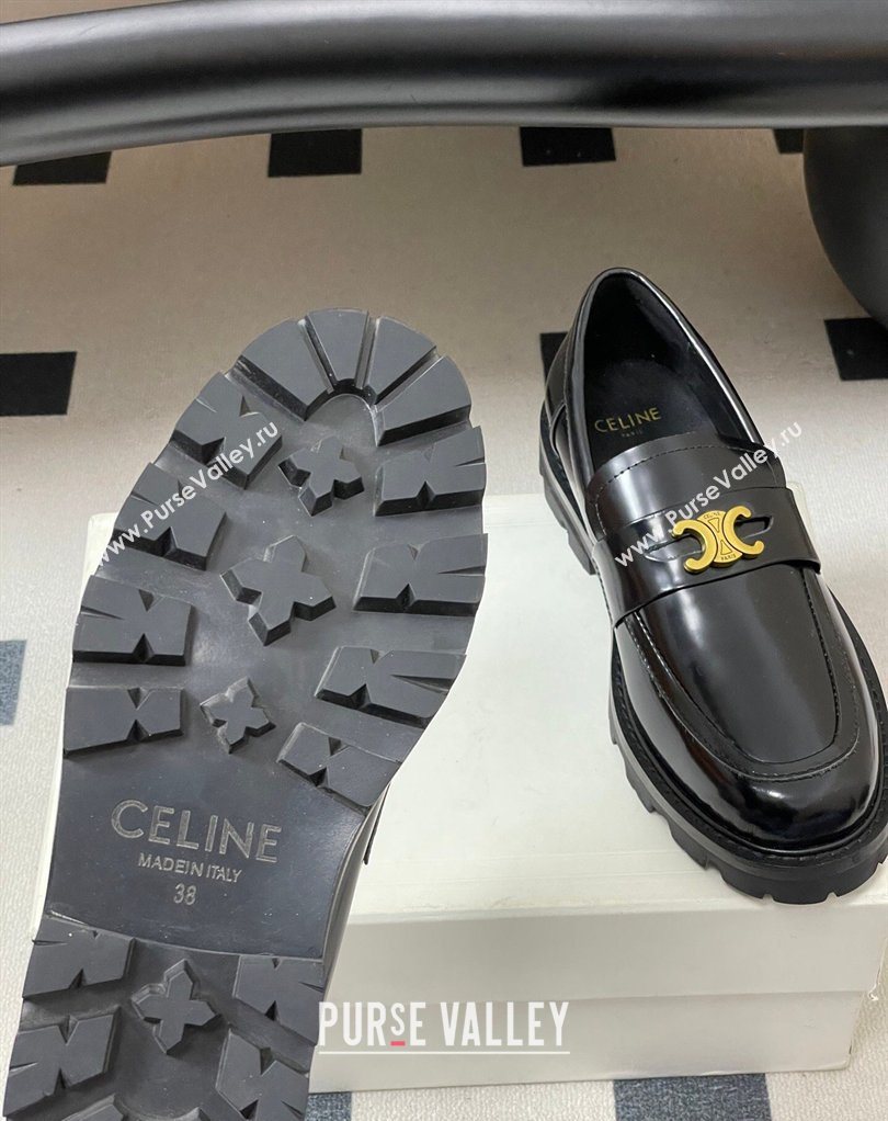 Celine Calfskin Leather Platform Loafers with Logo Band Black 2026 0227 (MD-260227055)