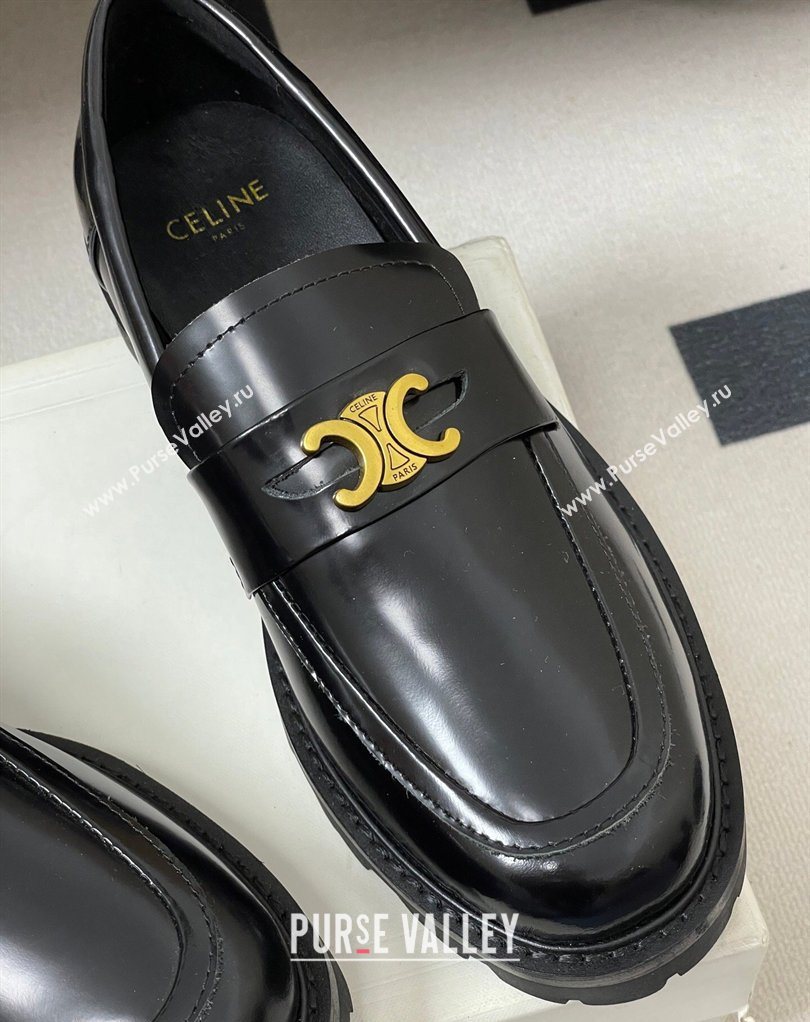 Celine Calfskin Leather Platform Loafers with Logo Band Black 2026 0227 (MD-260227055)