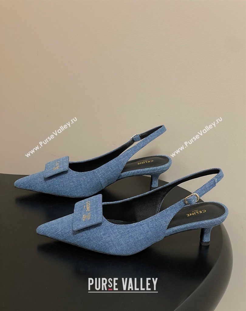 Celine Signature Slingbacks Pump 5cm in Blue Denim 2026 (MD-260227001)