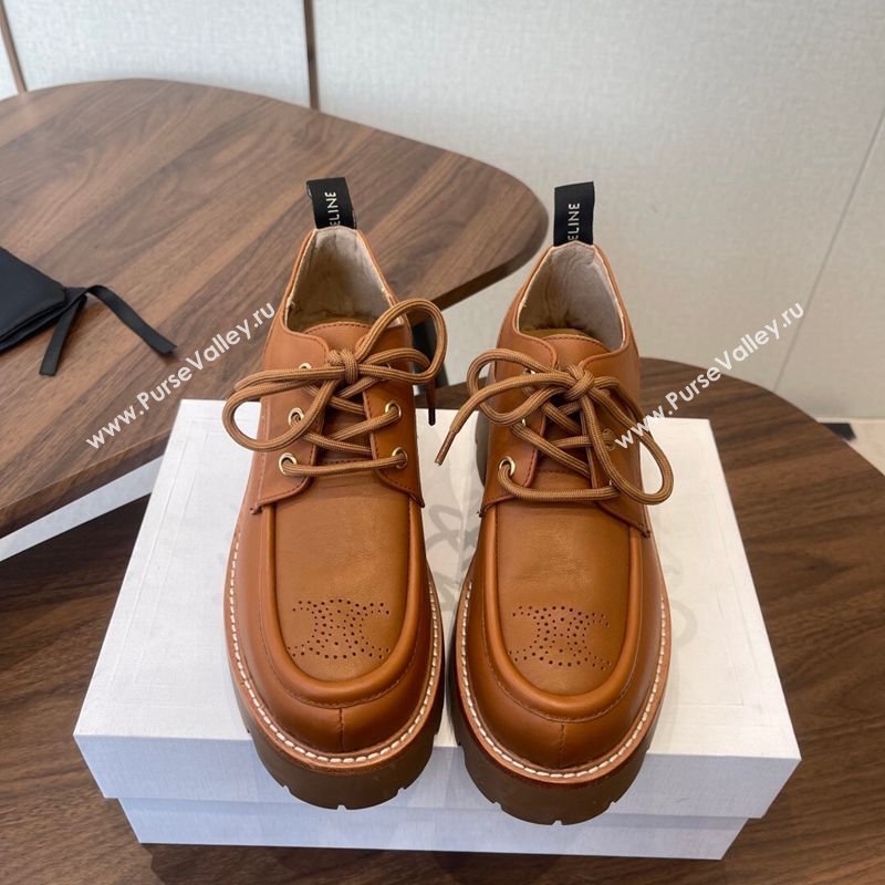 Celine Triomphe Derbies Shoes Lace-ups 3cm in Calfskin Leather Brown 2026 0227 (KL-260227056)
