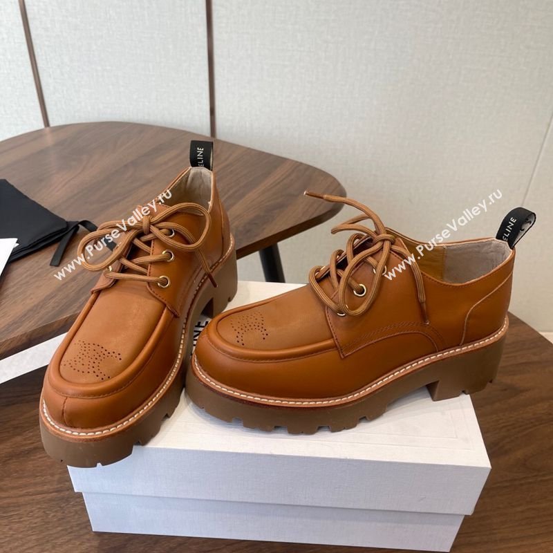 Celine Triomphe Derbies Shoes Lace-ups 3cm in Calfskin Leather Brown 2026 0227 (KL-260227056)