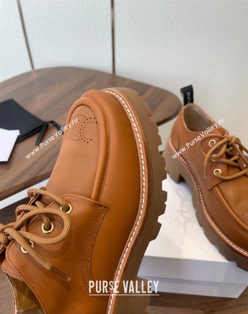Celine Triomphe Derbies Shoes Lace-ups 3cm in Calfskin Leather Brown 2026 0227 (KL-260227056)