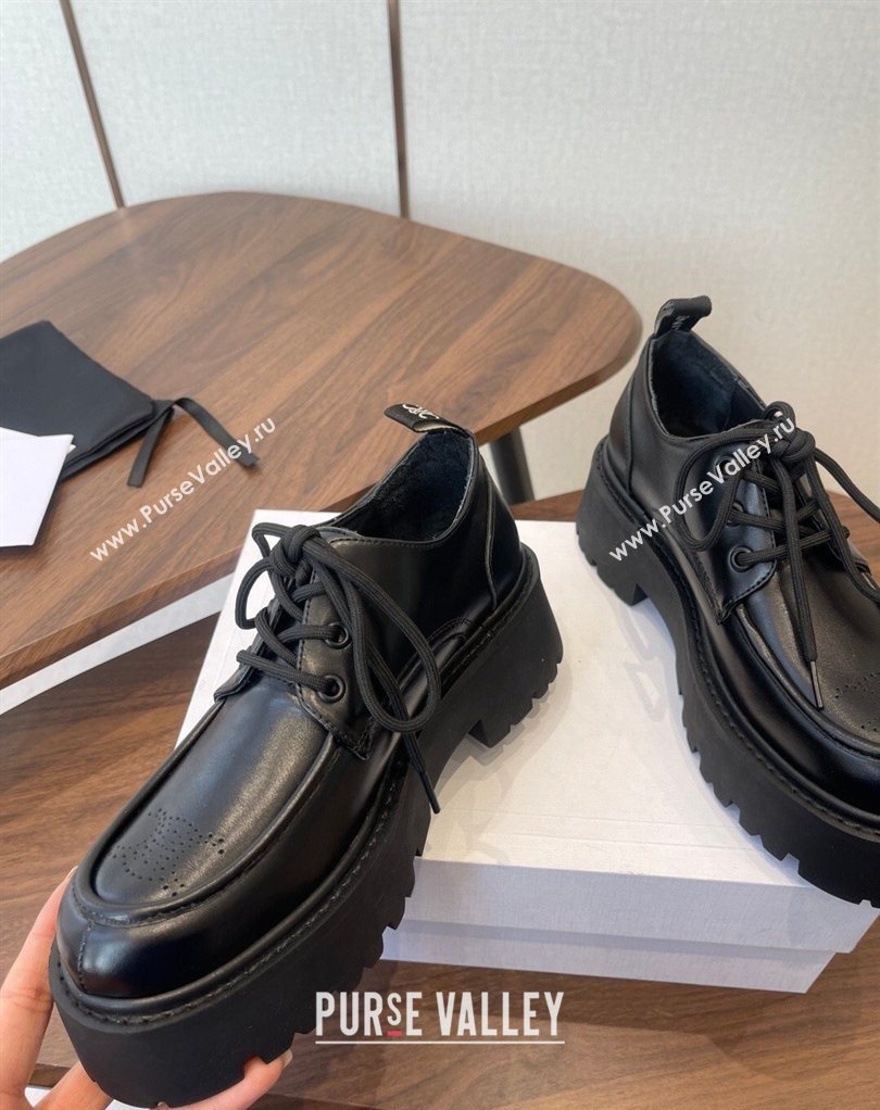 Celine Triomphe Derbies Shoes Lace-ups 3cm in Calfskin Leather Black 2026 0227 (KL-260227057)