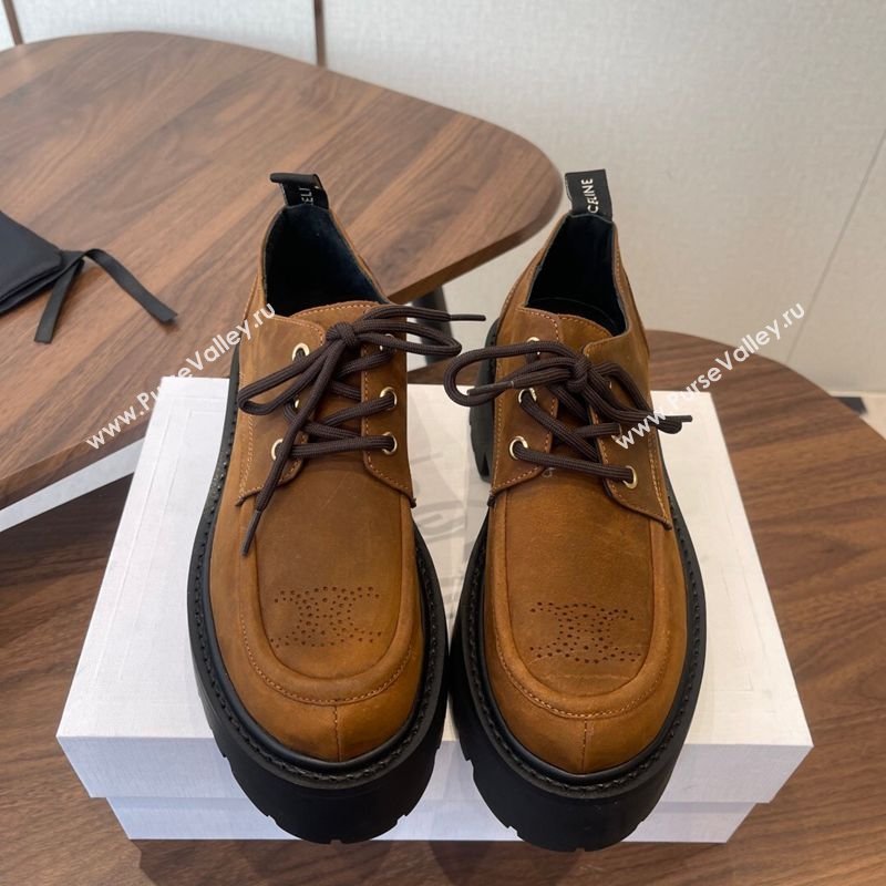 Celine Triomphe Derbies Shoes Lace-ups 3cm in Suede Brown 2026 0227 (KL-260227058)