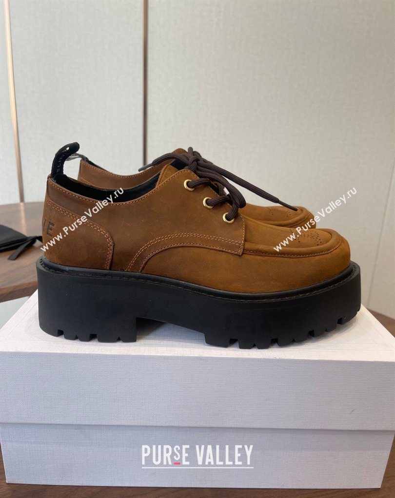 Celine Triomphe Derbies Shoes Lace-ups 3cm in Suede Brown 2026 0227 (KL-260227058)