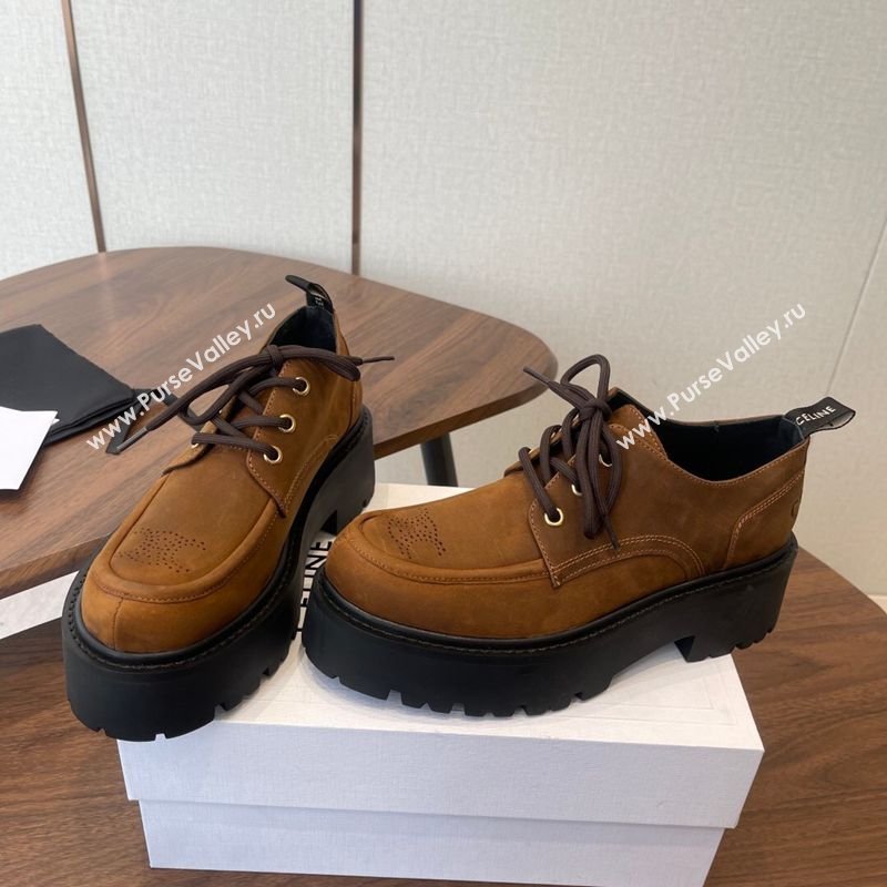 Celine Triomphe Derbies Shoes Lace-ups 3cm in Suede Brown 2026 0227 (KL-260227058)
