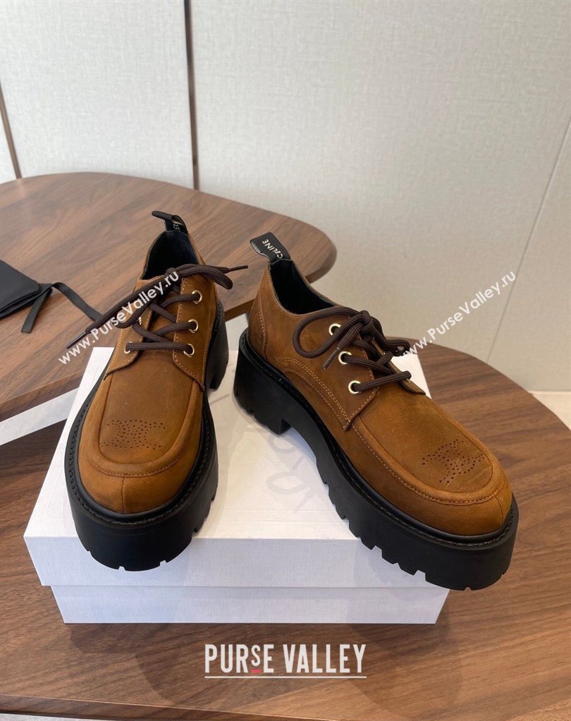 Celine Triomphe Derbies Shoes Lace-ups 3cm in Suede Brown 2026 0227 (KL-260227058)