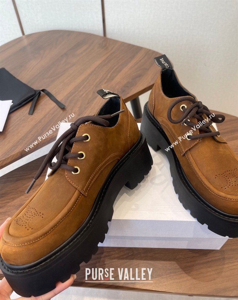 Celine Triomphe Derbies Shoes Lace-ups 3cm in Suede Brown 2026 0227 (KL-260227058)