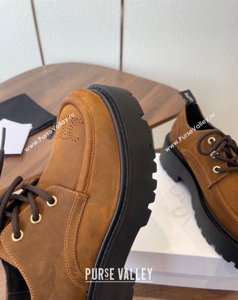 Celine Triomphe Derbies Shoes Lace-ups 3cm in Suede Brown 2026 0227 (KL-260227058)