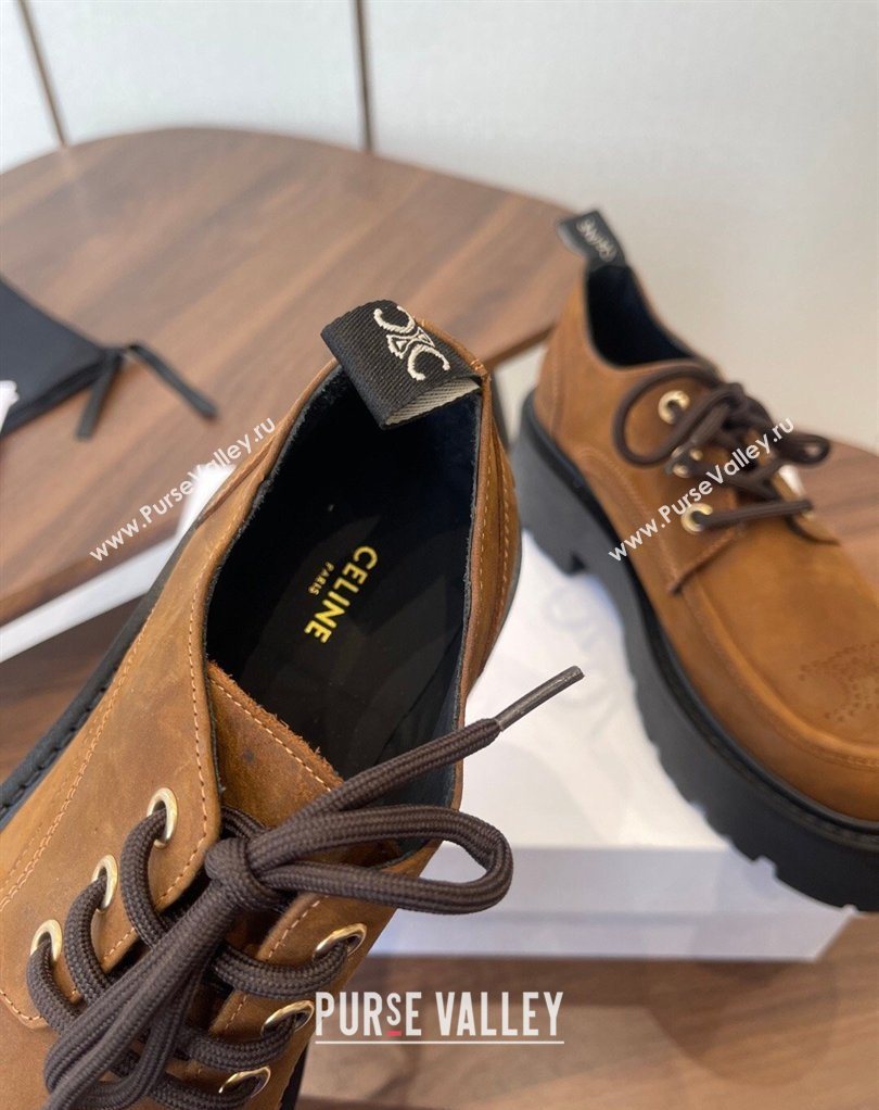 Celine Triomphe Derbies Shoes Lace-ups 3cm in Suede Brown 2026 0227 (KL-260227058)