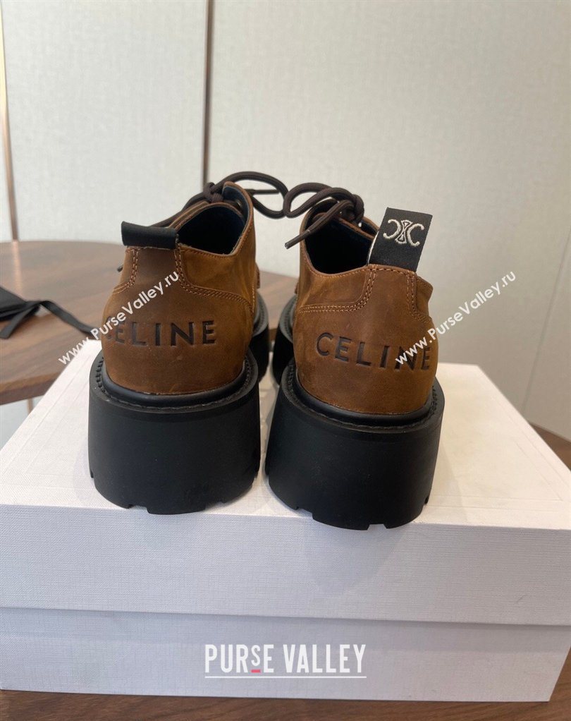 Celine Triomphe Derbies Shoes Lace-ups 3cm in Suede Brown 2026 0227 (KL-260227058)