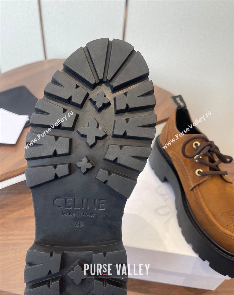 Celine Triomphe Derbies Shoes Lace-ups 3cm in Suede Brown 2026 0227 (KL-260227058)