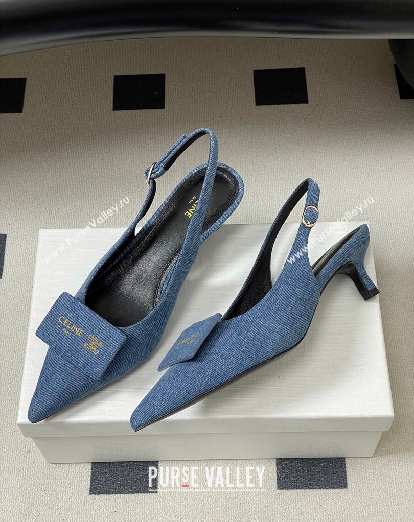 Celine Signature Slingbacks Pump 5cm in Blue Denim 2026 (MD-260227001)