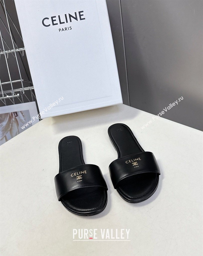 Celine Coast Flat Slides Sandal in Lambskin Leather Black 2026 0227 (MD-260227010)