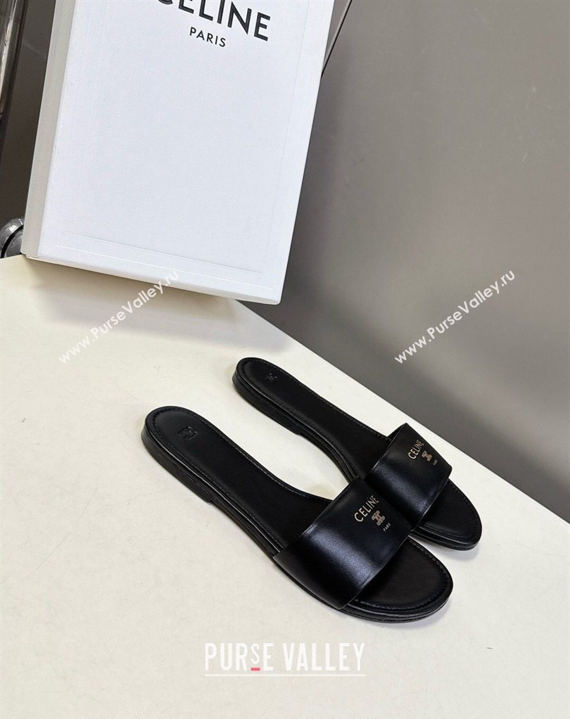 Celine Coast Flat Slides Sandal in Lambskin Leather Black 2026 0227 (MD-260227010)