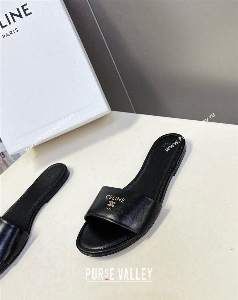 Celine Coast Flat Slides Sandal in Lambskin Leather Black 2026 0227 (MD-260227010)