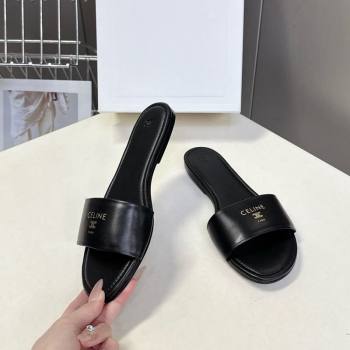 Celine Coast Flat Slides Sandal in Lambskin Leather Black 2026 0227 (MD-260227010)