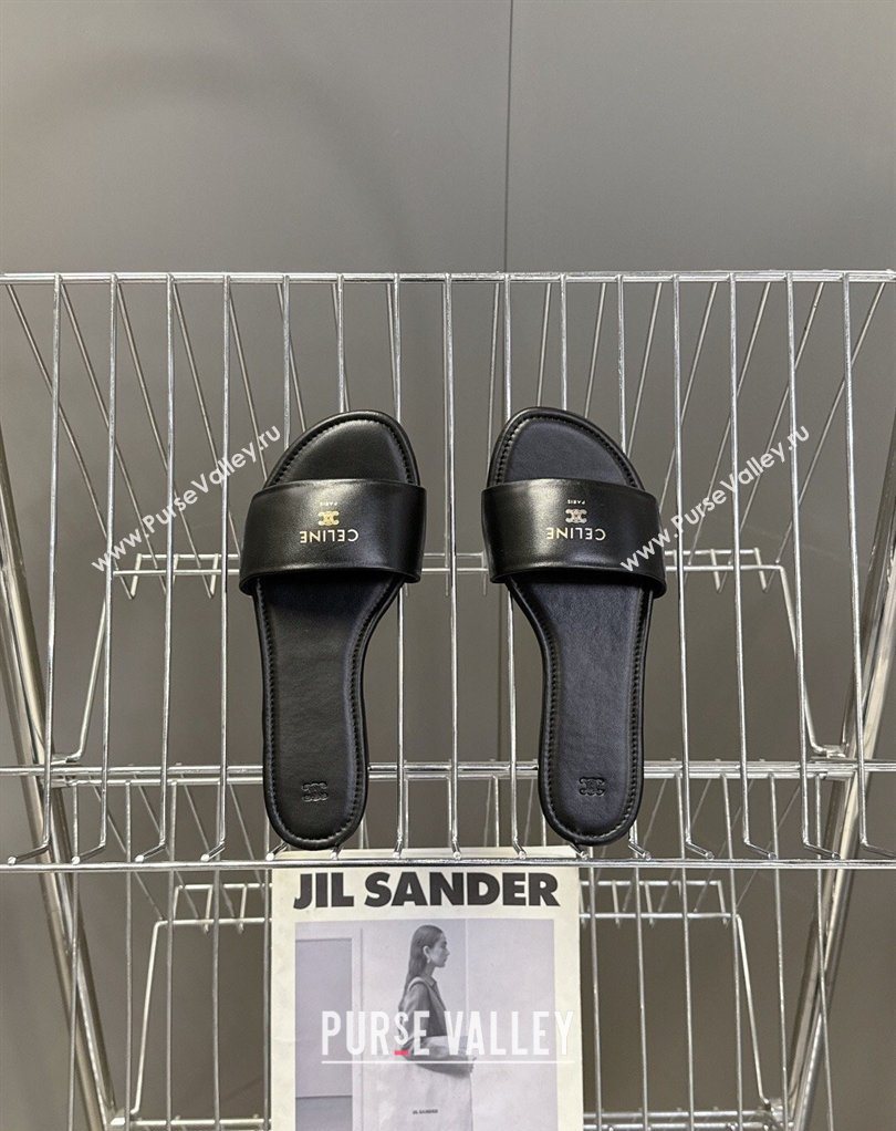 Celine Coast Flat Slides Sandal in Lambskin Leather Black 2026 0227 (MD-260227010)