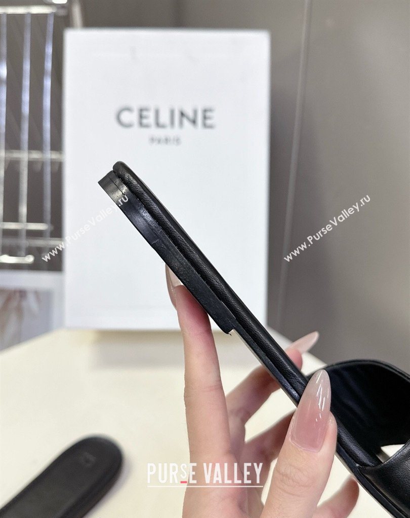 Celine Coast Flat Slides Sandal in Lambskin Leather Black 2026 0227 (MD-260227010)