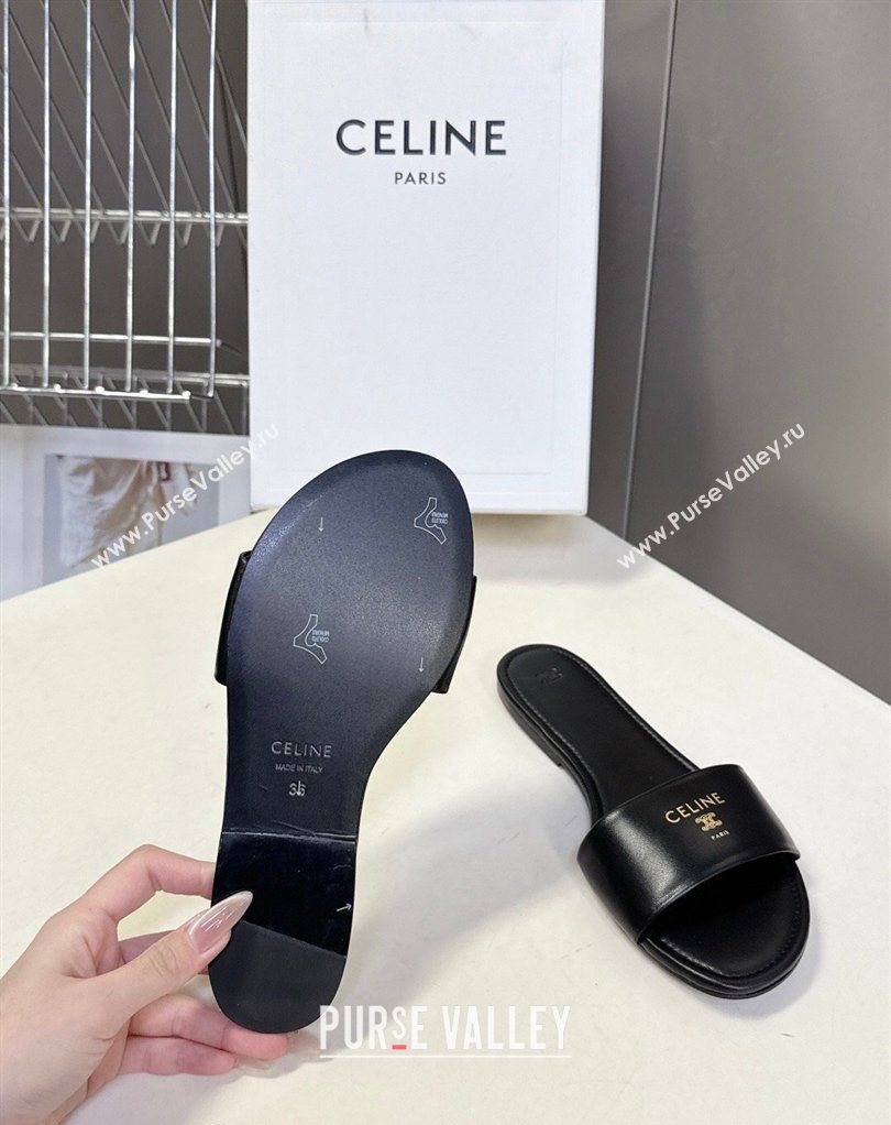 Celine Coast Flat Slides Sandal in Lambskin Leather Black 2026 0227 (MD-260227010)