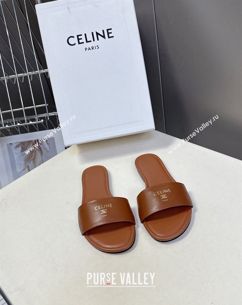 Celine Coast Flat Slides Sandal in Lambskin Leather Tan Brown 2026 0227 (MD-260227013)