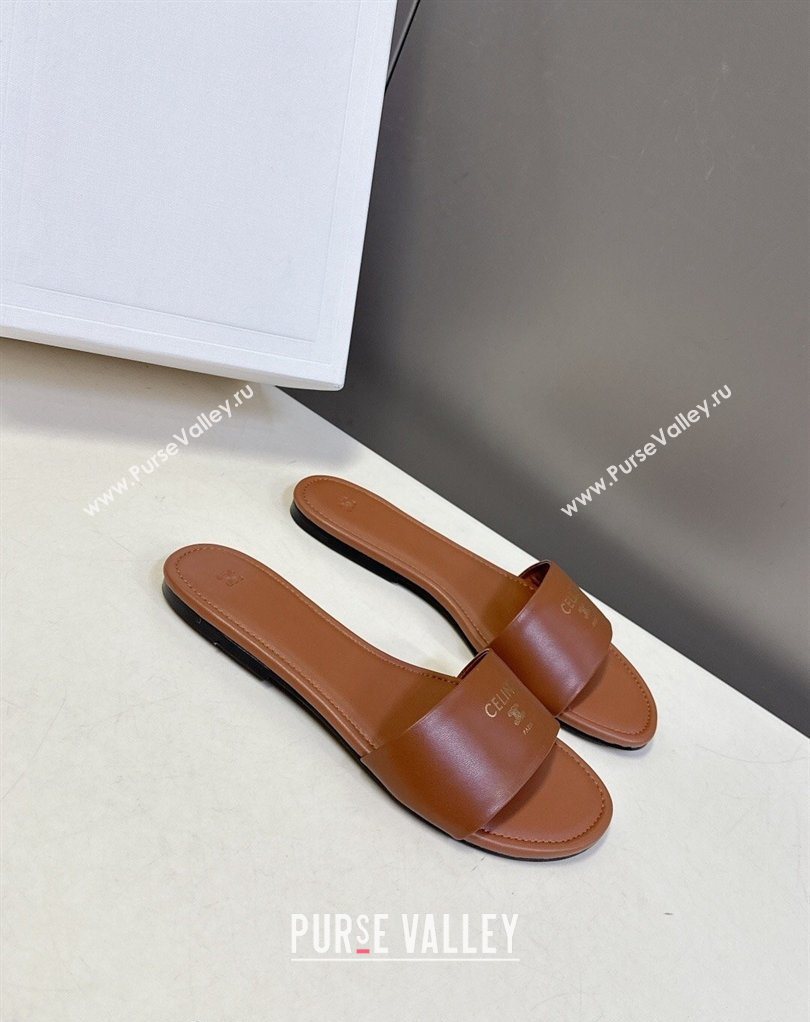 Celine Coast Flat Slides Sandal in Lambskin Leather Tan Brown 2026 0227 (MD-260227013)