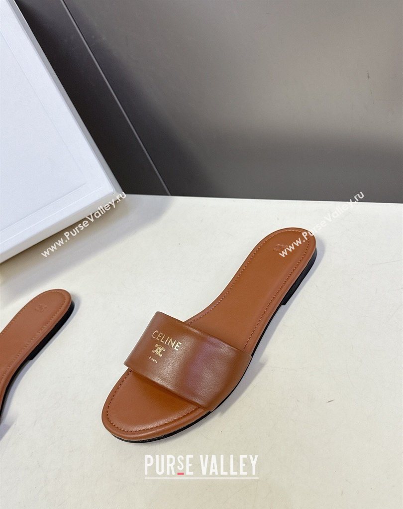 Celine Coast Flat Slides Sandal in Lambskin Leather Tan Brown 2026 0227 (MD-260227013)