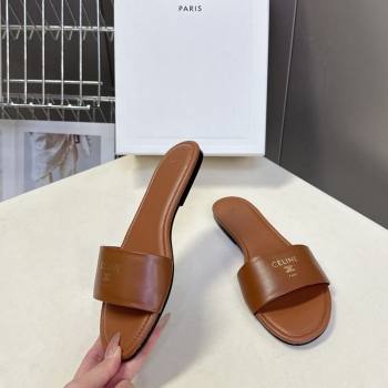 Celine Coast Flat Slides Sandal in Lambskin Leather Tan Brown 2026 0227 (MD-260227013)