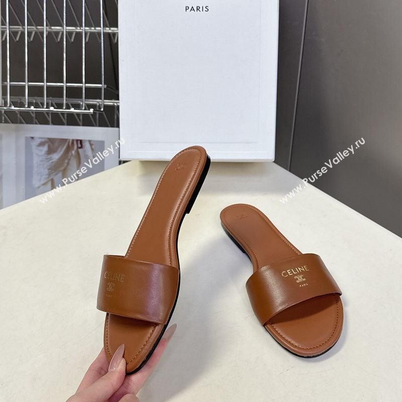 Celine Coast Flat Slides Sandal in Lambskin Leather Tan Brown 2026 0227 (MD-260227013)