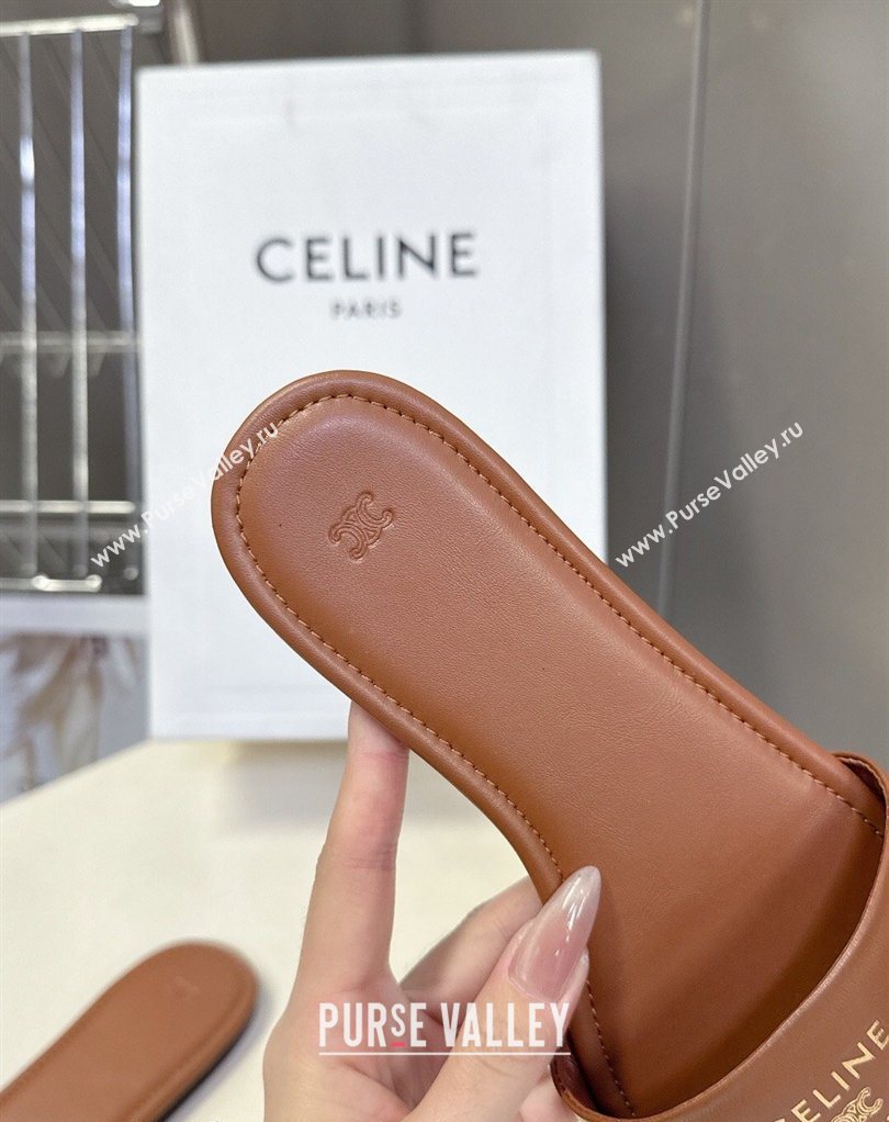 Celine Coast Flat Slides Sandal in Lambskin Leather Tan Brown 2026 0227 (MD-260227013)