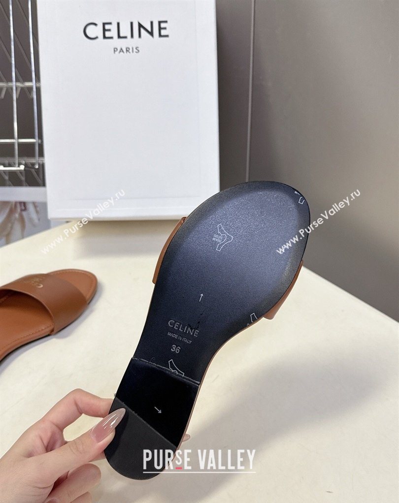 Celine Coast Flat Slides Sandal in Lambskin Leather Tan Brown 2026 0227 (MD-260227013)