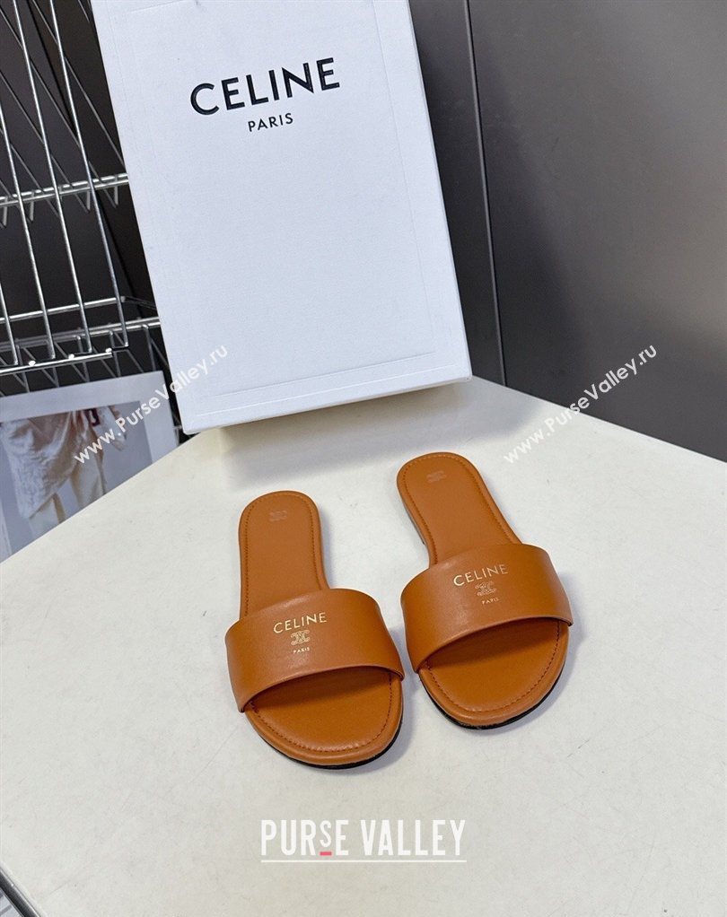 Celine Coast Flat Slides Sandal in Lambskin Leather Sahara 2026 0227 (MD-260227012)