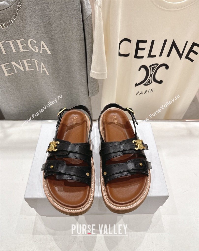 Celine Tippi Triomphe Flat Sandals in Calfskin Leather Black 2026 022701 (MD-260227031)