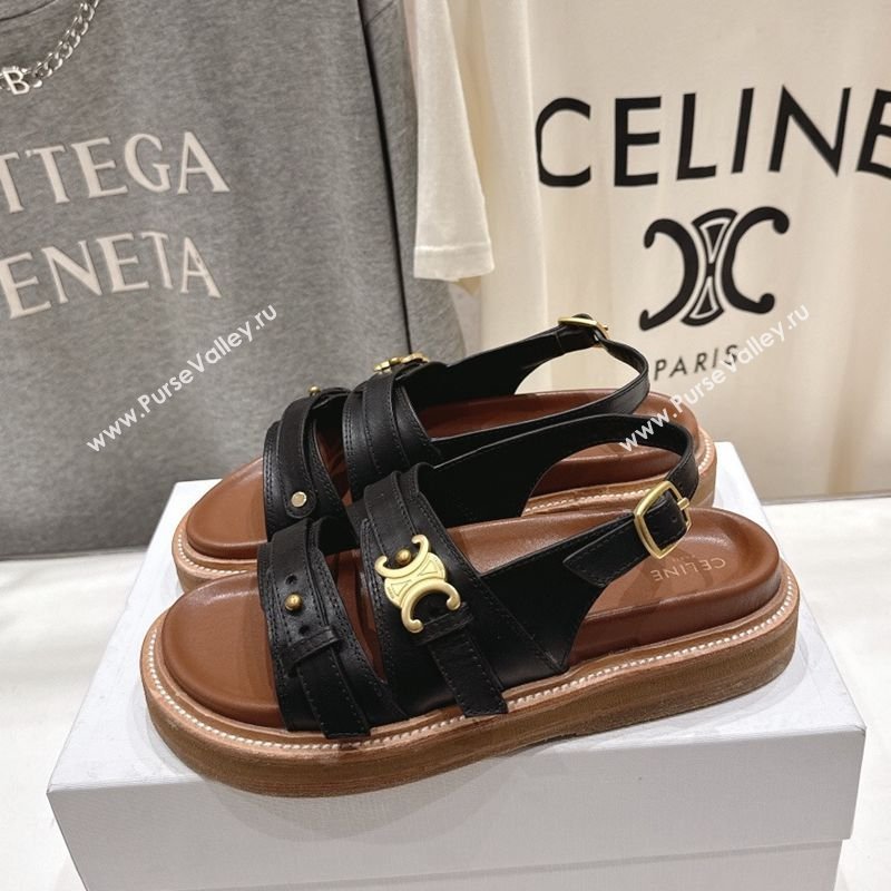 Celine Tippi Triomphe Flat Sandals in Calfskin Leather Black 2026 022701 (MD-260227031)