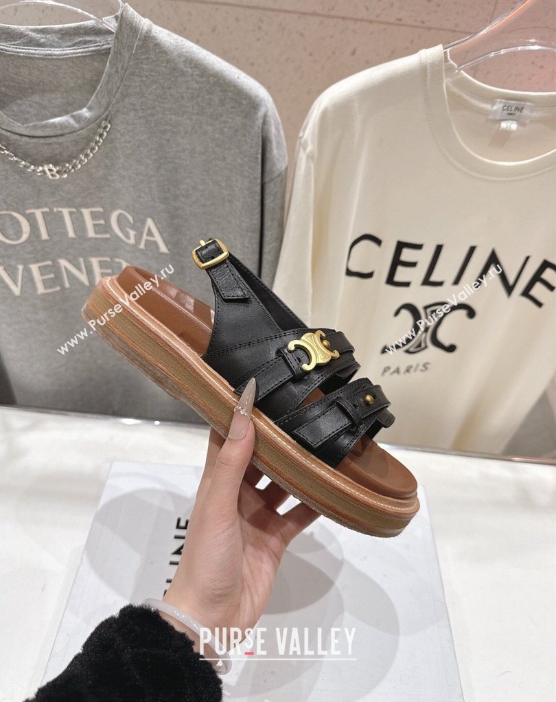 Celine Tippi Triomphe Flat Sandals in Calfskin Leather Black 2026 022701 (MD-260227031)