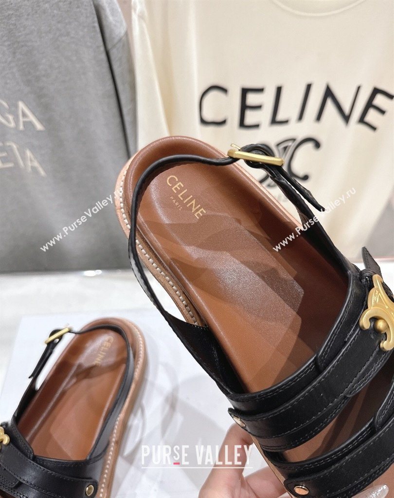 Celine Tippi Triomphe Flat Sandals in Calfskin Leather Black 2026 022701 (MD-260227031)