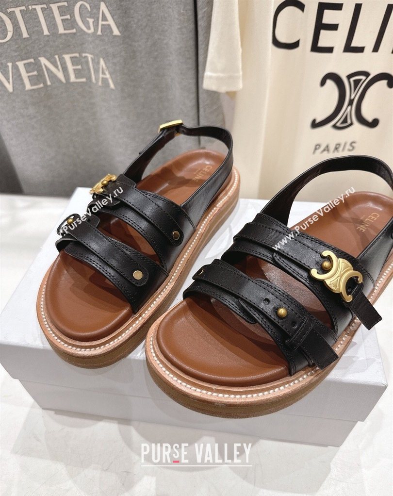 Celine Tippi Triomphe Flat Sandals in Calfskin Leather Black 2026 022701 (MD-260227031)