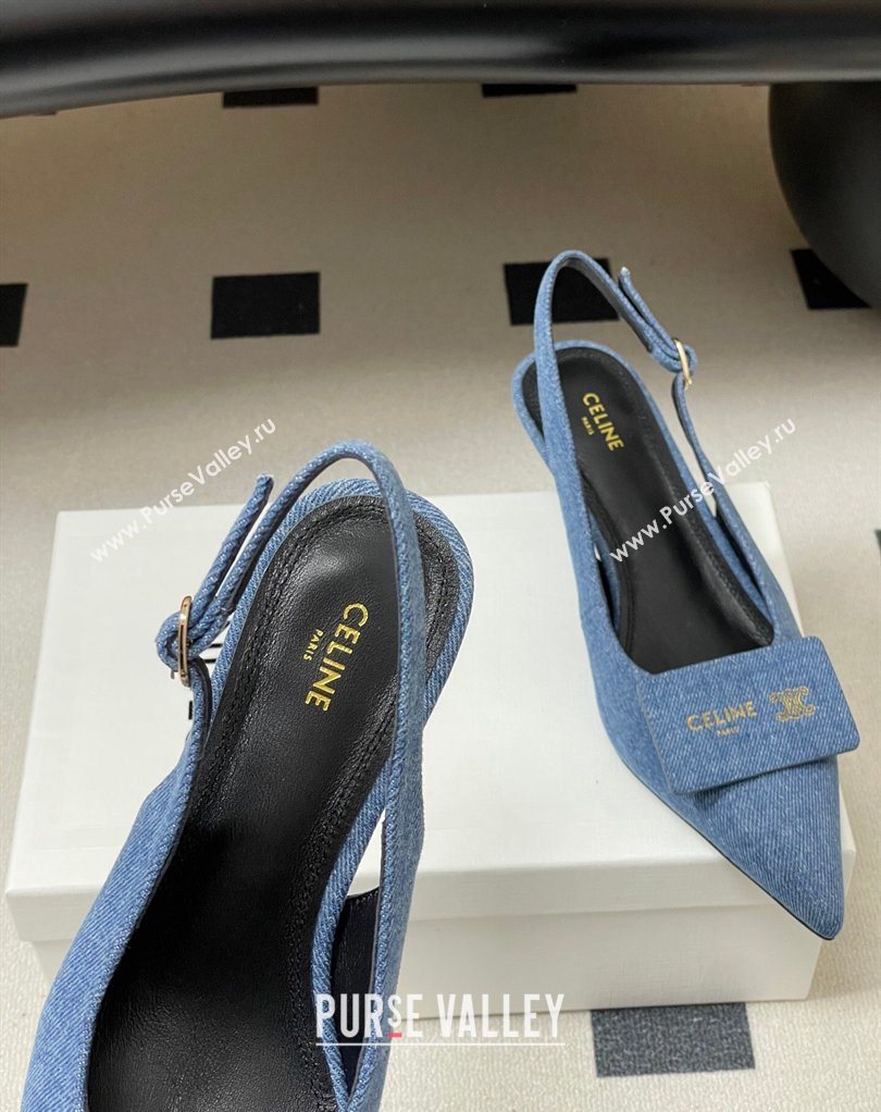 Celine Signature Slingbacks Pump 5cm in Blue Denim 2026 (MD-260227001)