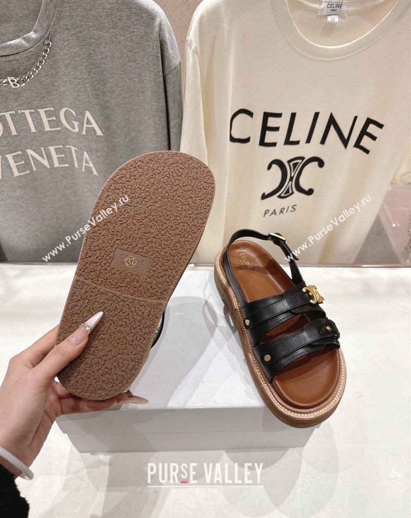 Celine Tippi Triomphe Flat Sandals in Calfskin Leather Black 2026 022701 (MD-260227031)