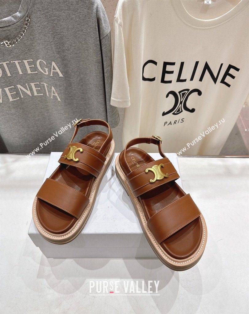 Celine Tippi Triomphe Flat Sandals in Calfskin Leather Brown 2026 022702 (MD-260227033)