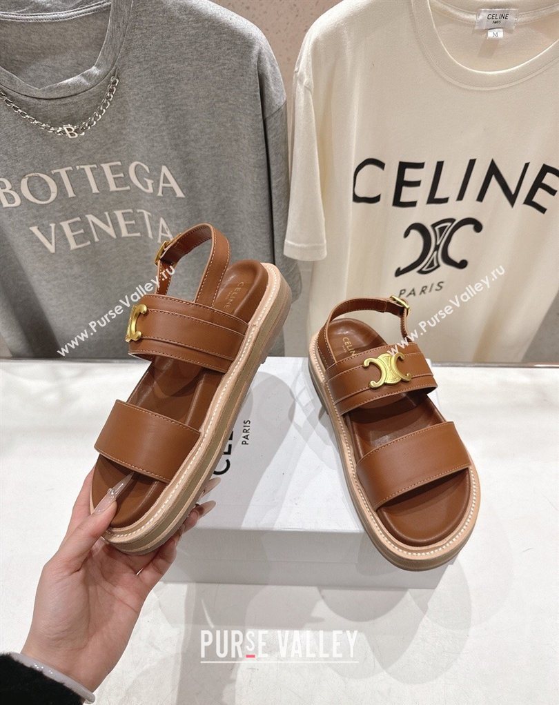 Celine Tippi Triomphe Flat Sandals in Calfskin Leather Brown 2026 022702 (MD-260227033)