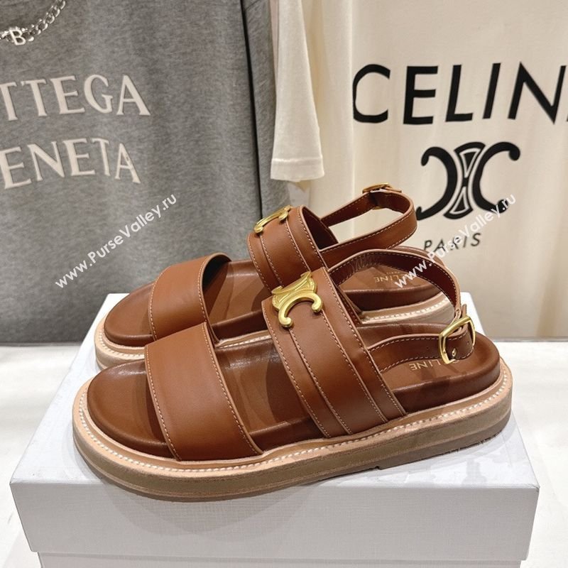 Celine Tippi Triomphe Flat Sandals in Calfskin Leather Brown 2026 022702 (MD-260227033)