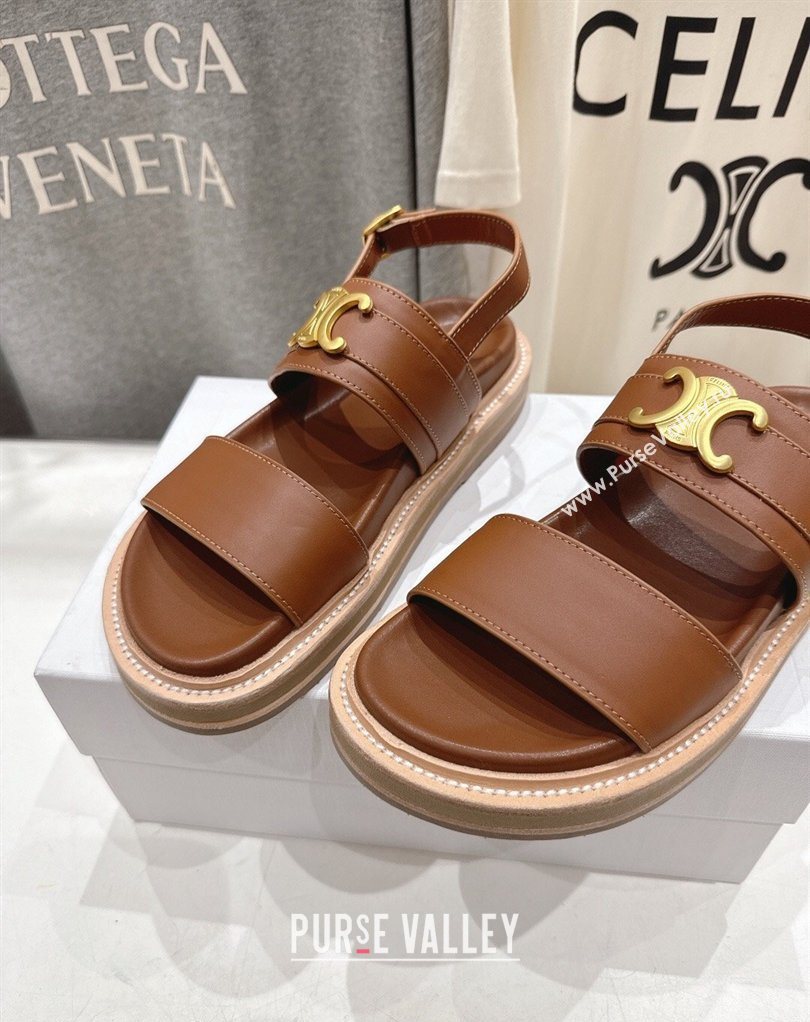 Celine Tippi Triomphe Flat Sandals in Calfskin Leather Brown 2026 022702 (MD-260227033)