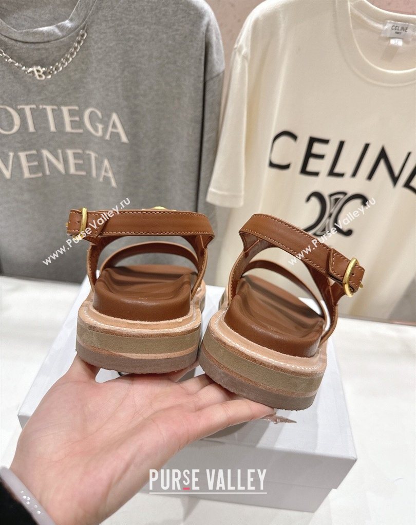 Celine Tippi Triomphe Flat Sandals in Calfskin Leather Brown 2026 022702 (MD-260227033)
